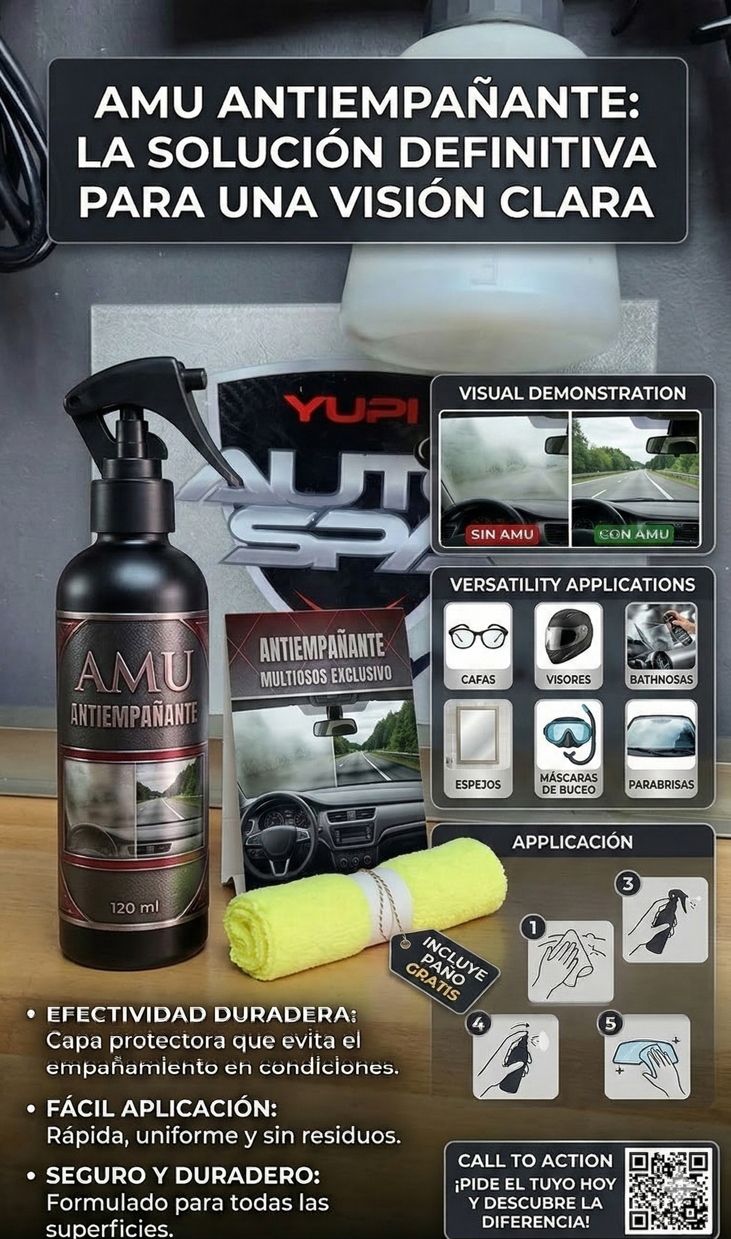Antiempañante AMU  250ml+Paño