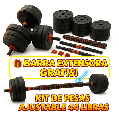 🔥 Kit Mancuernas 20 KG + ¡Barra Larga Extensora GRATIS!