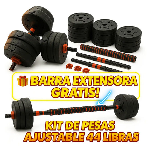 🔥 Kit Mancuernas 20 KG + ¡Barra Larga Extensora GRATIS!